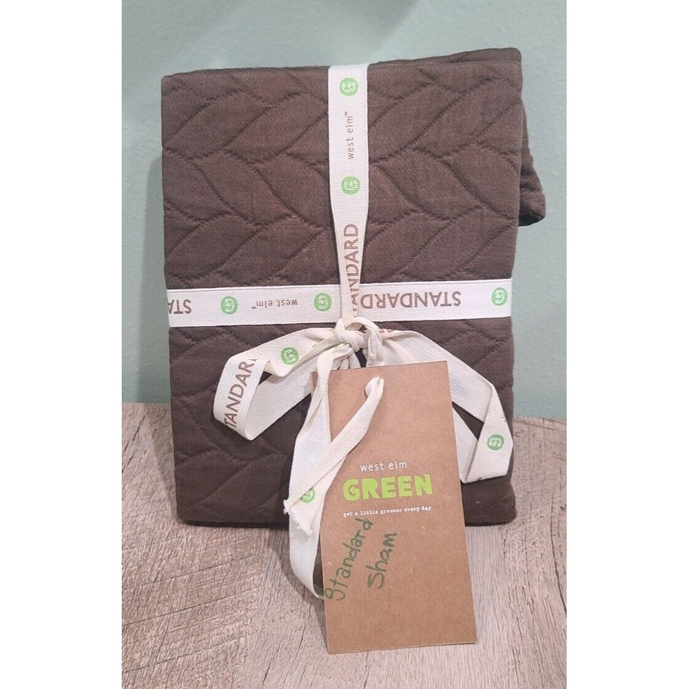 1 West Elm Braided Matelasse Standard Sham Brown 100% Organic Cotton